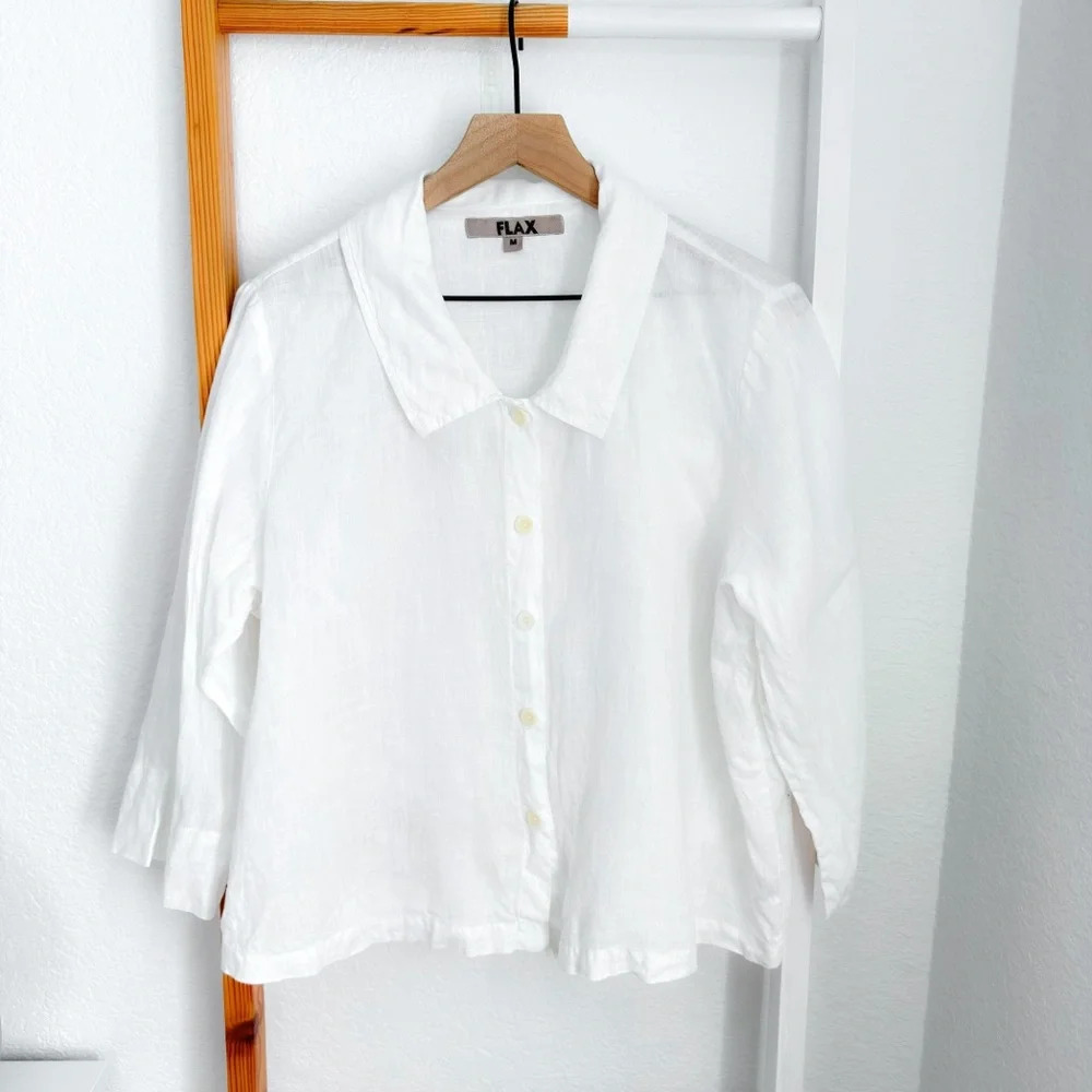 Flax White Linen Button-Up Blouse